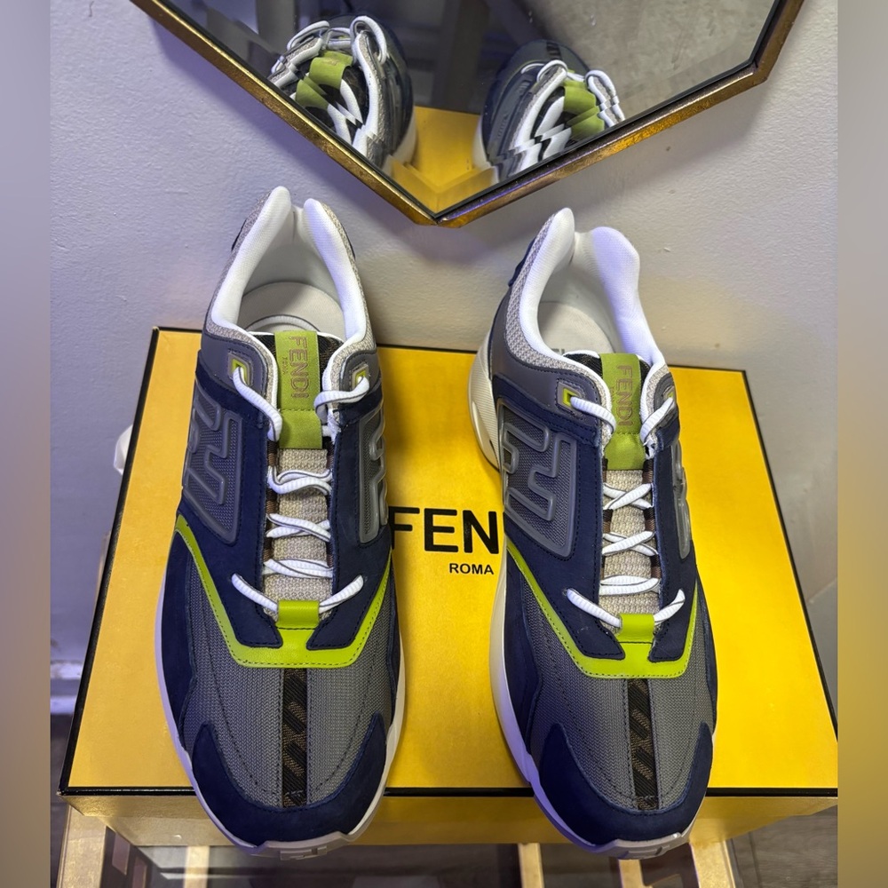 Fendi Men's Blue, Gray, and Green Sneakers